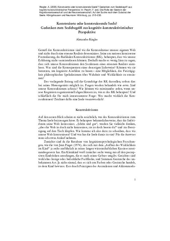 First page of “Konstruierte oder konstruierende Seele”