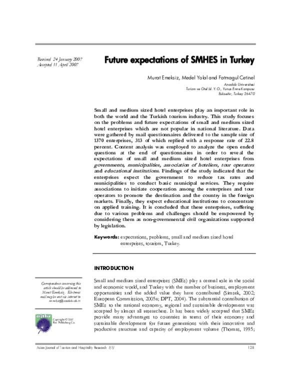 First page of “Future expectations of SMHES in Turkey”