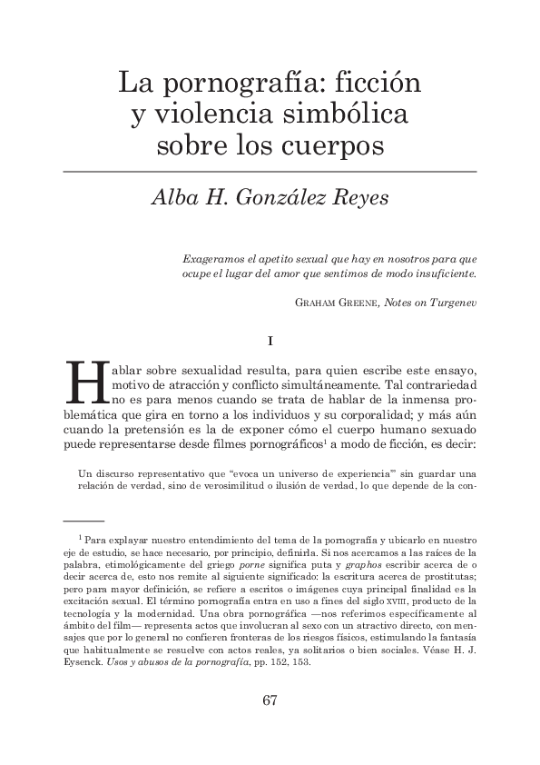 First page of “La pornografía: ficción y violencia simbólica sobre los cuerpos”