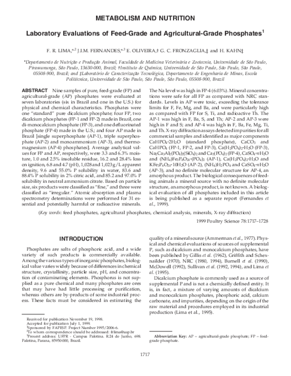 First page of “Laboratory evaluations of feed-grade and agricultural-grade phosphates”