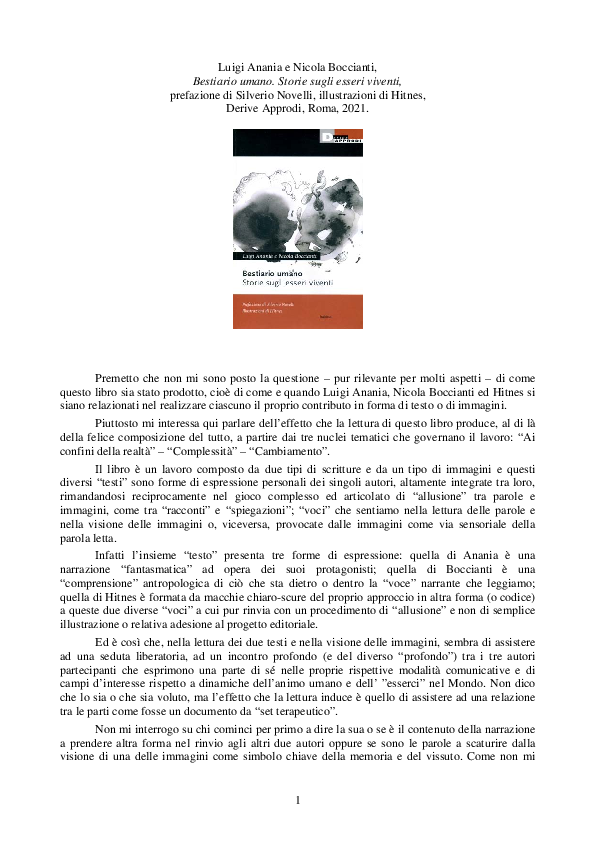 First page of “Bestiario umano - Recensione”