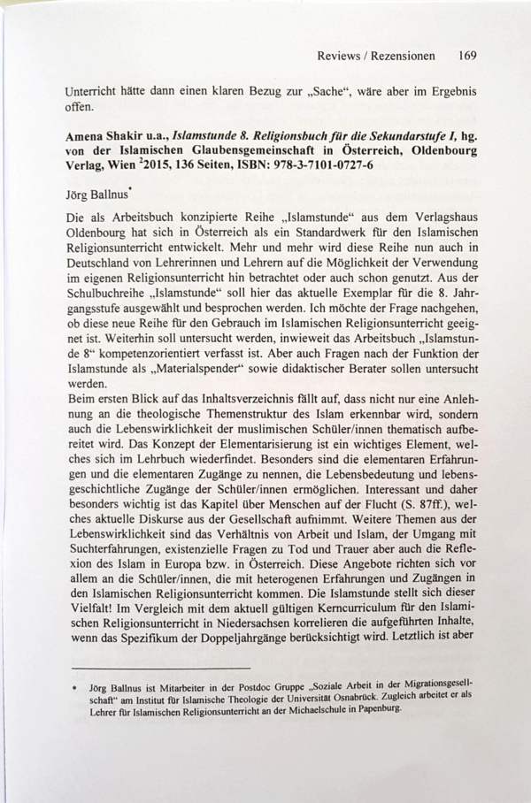 First page of “Rezension zur Islamstunde 8 u.a.”