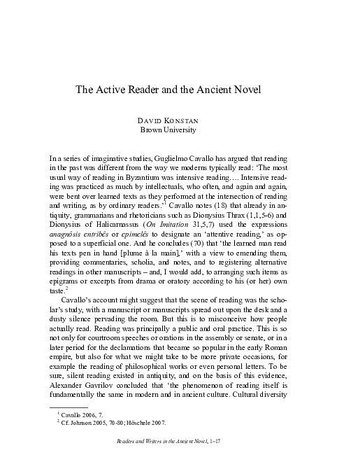 First page of “The Active Reader and the Ancient Novel”