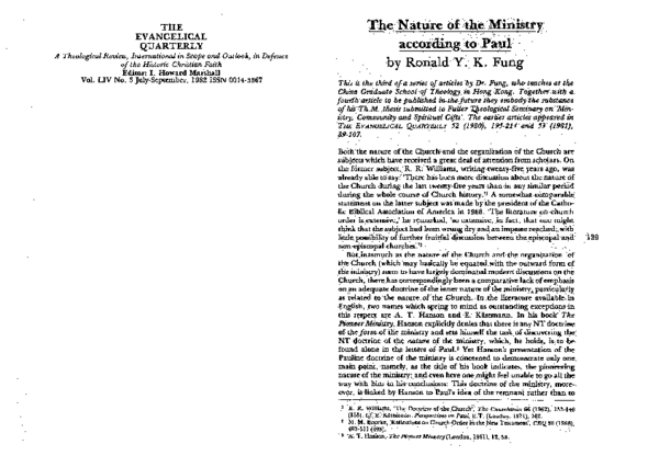 First page of “The Nature of the : Ministry according to Paul by”