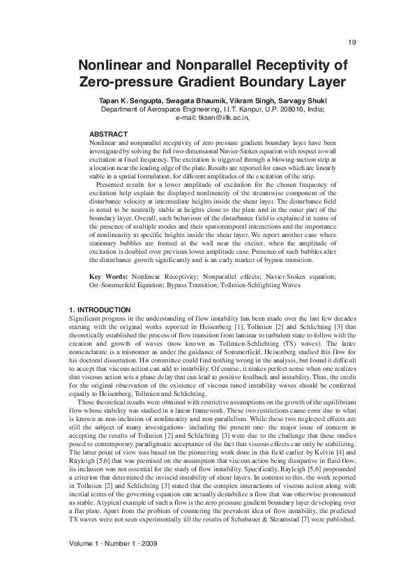 First page of “Nonlinear and Nonparallel Receptivity of Zero-pressure Gradient Boundary Layer”