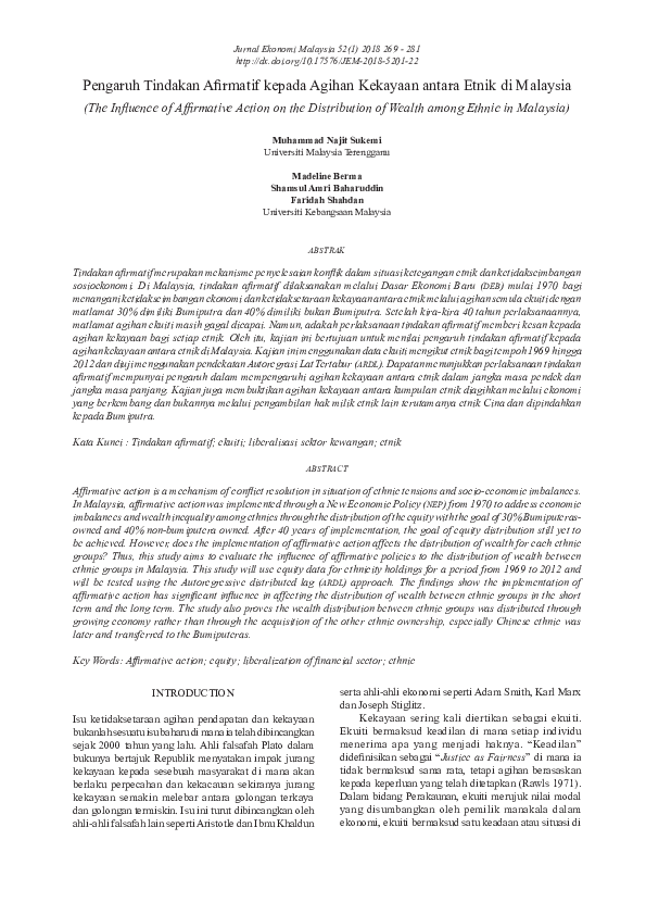 First page of “Pengaruh Tindakan Afirmatif Kepada Agihan Kekayaan Antara Etnik di Malaysia”