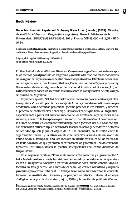 First page of “Métodos de Análisis del Discurso.: Perspectivas argentinas”