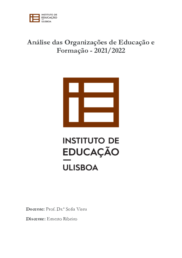 First page of “Análise das Organizações de Educação e Formação - Reflexão”