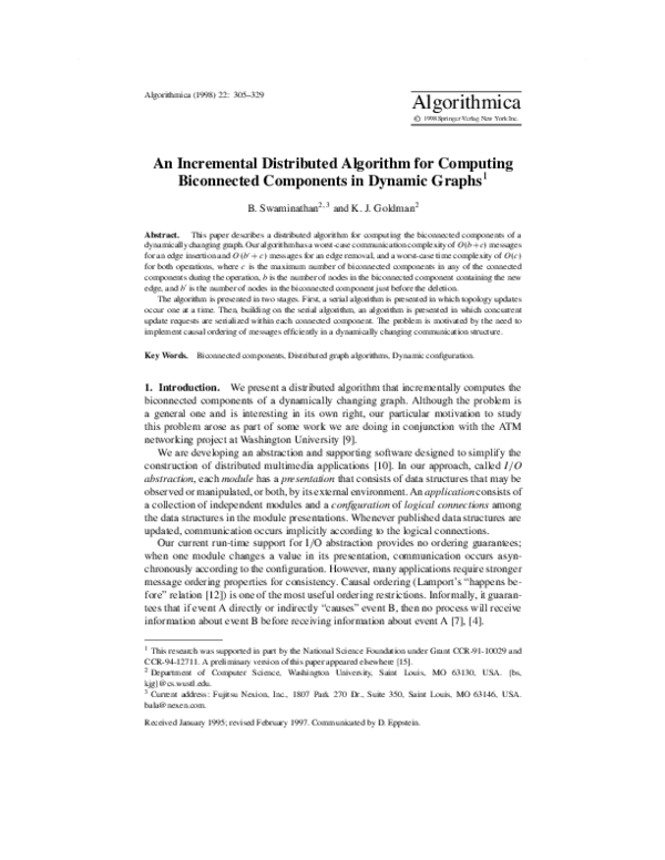 First page of “An Incremental Distributed Algorithm for Computing Biconnected Components in Dynamic Graphs”