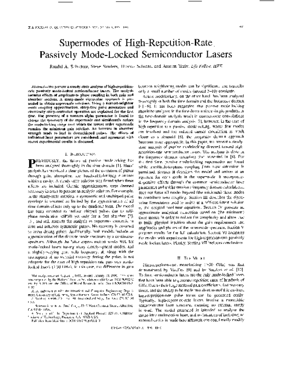 First page of “Supermodes of high-repetition-rate passively mode-locked semiconductor lasers”