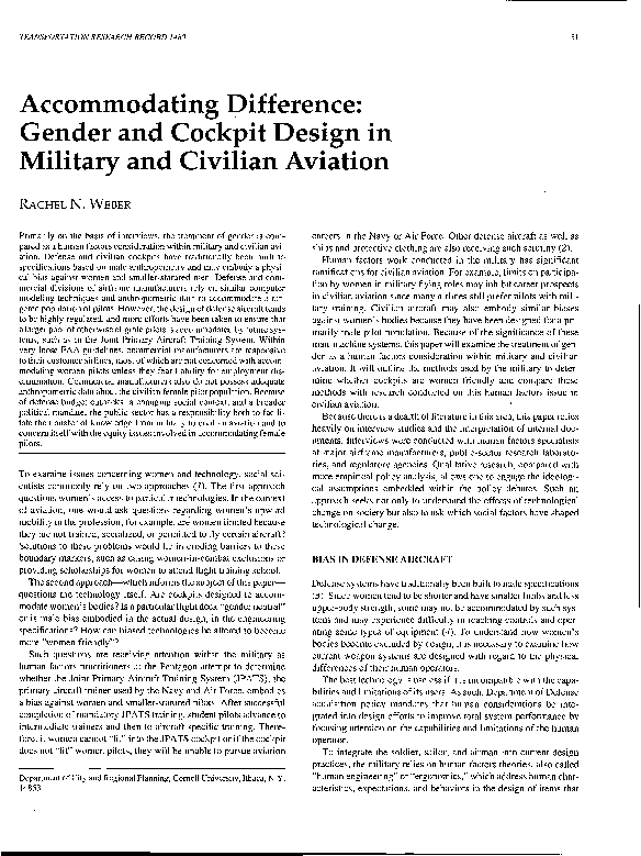 First page of “Accommodating difference: gender and cockpit design in military and civilian aviation”