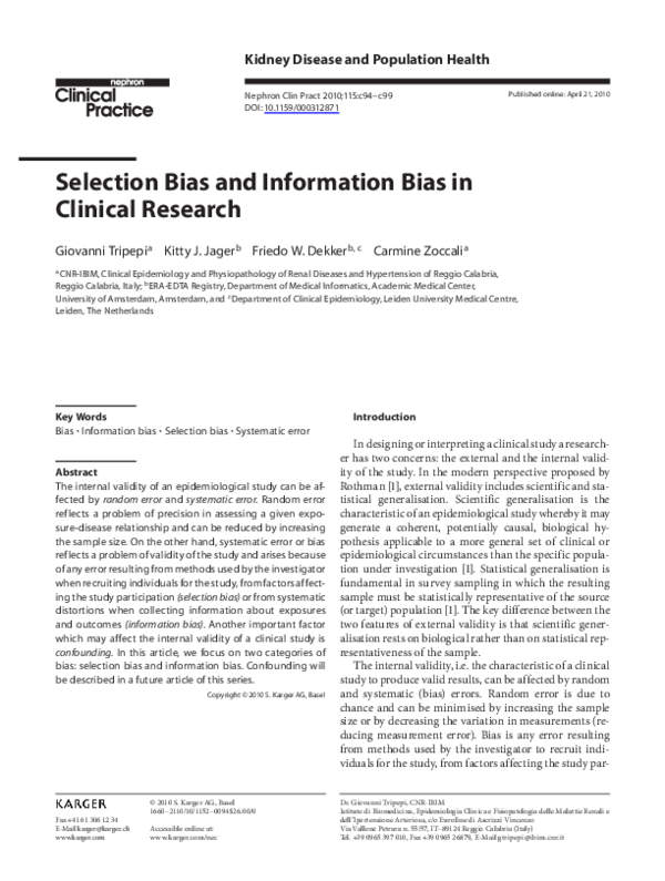 First page of “Selection bias and information bias in clinical research”