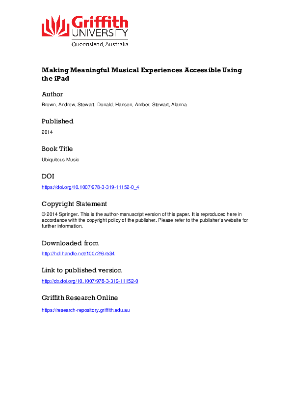 First page of “Making Meaningful Musical Experiences Accessible Using the iPad”