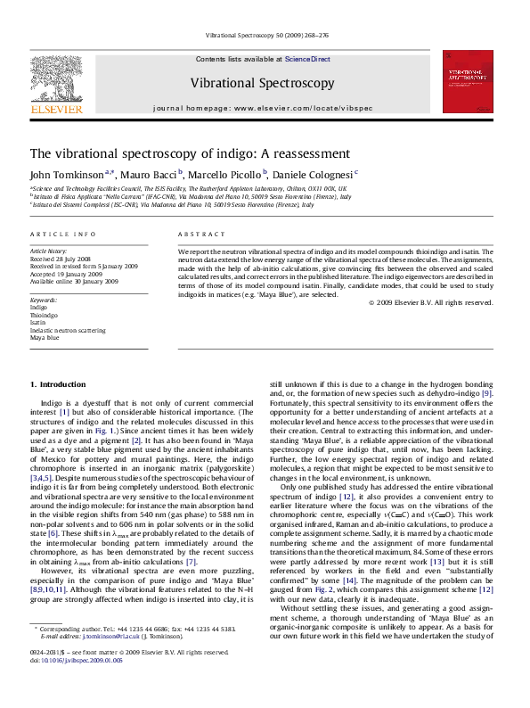 First page of “The vibrational spectroscopy of indigo: A reassessment”