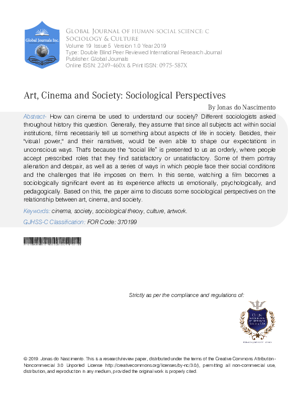 First page of “Art, Cinema and Society: Sociological Perspectives”