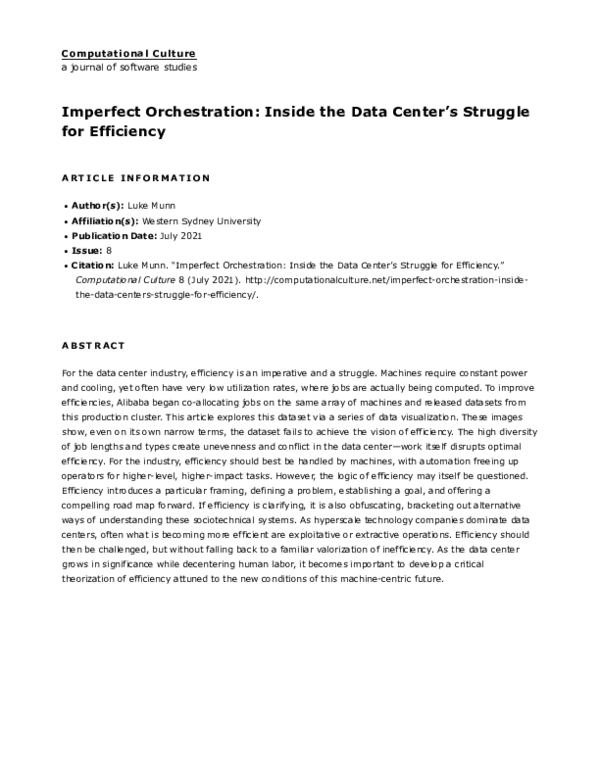 First page of “Imperfect Orchestration: Inside the Data Center’s Struggle for Efficiency”