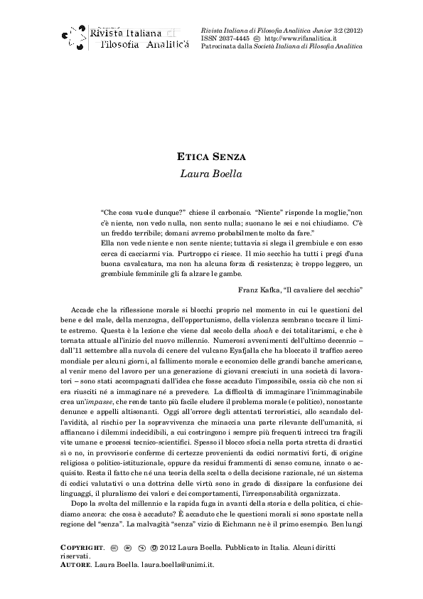 First page of “Etica Senza”