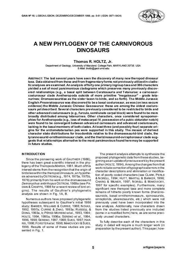 First page of “A New Phylogeny of the Carnivorous Dinosaurs”