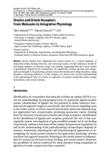 First page of “Orexins and orexin receptors: from molecules to integrative physiology”