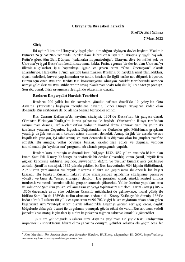 First page of “Ukrayna'da Rus askeri harekâtı”