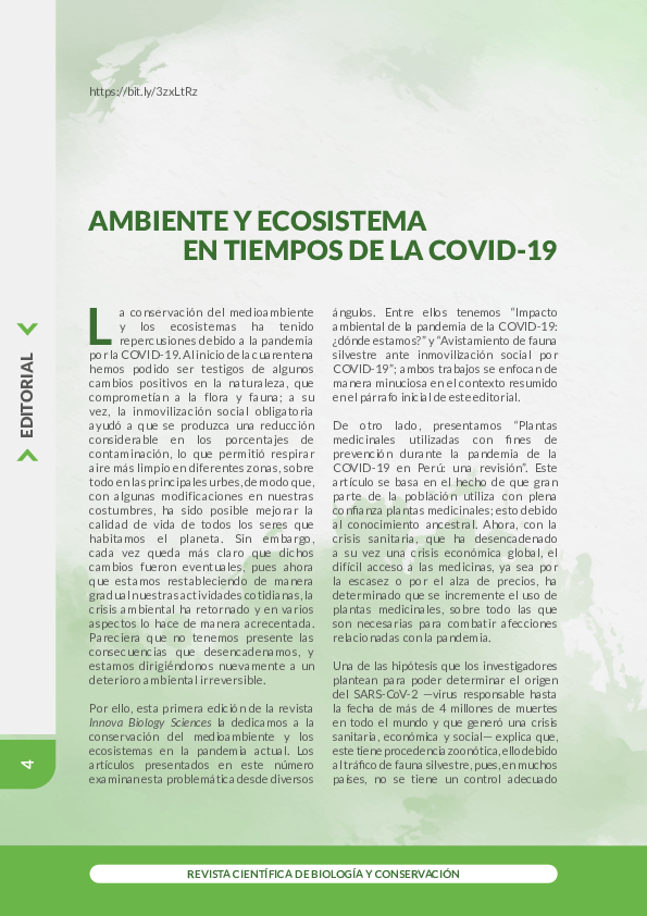 First page of “Ambiente y ecosistema en tiempos de la COVID-19”