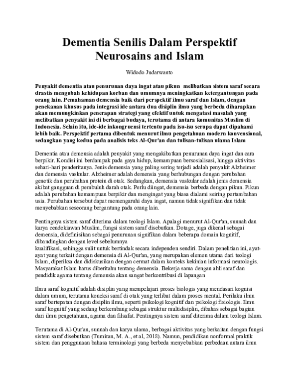 First page of “Dementia Senilis Dalam Perspektif Neurosains and Islam”