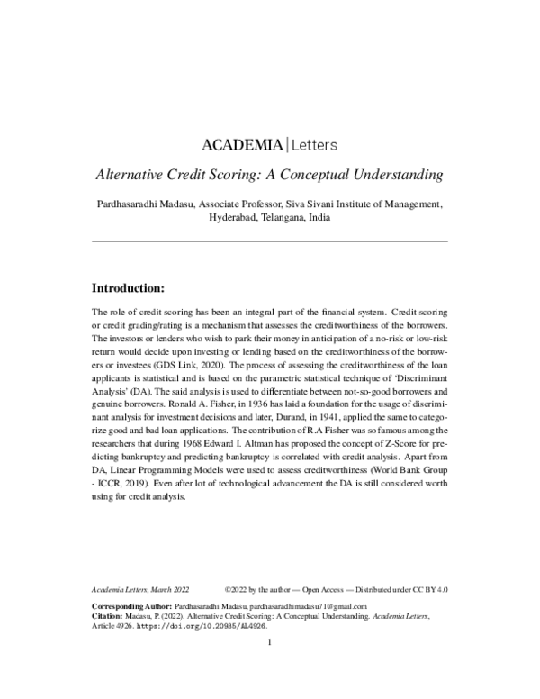 First page of “Alternative Credit Scoring: A Conceptual Understanding”