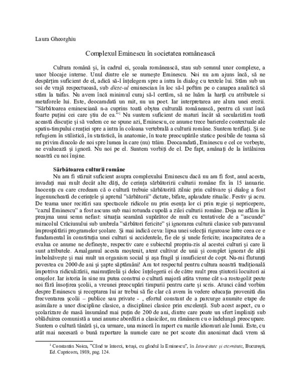 First page of “Complexul Eminescu în societatea românească”