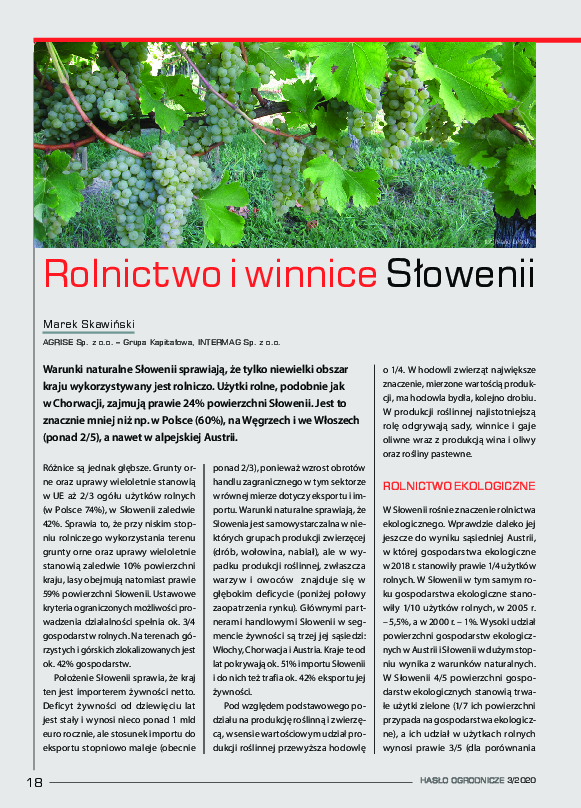 First page of “Rolnictwo i winnice Słowenii / Agriculture and vineyards of Slovenia”