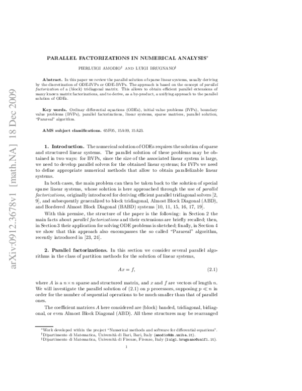 First page of “Parallel Factorizations in Numerical Analysis”