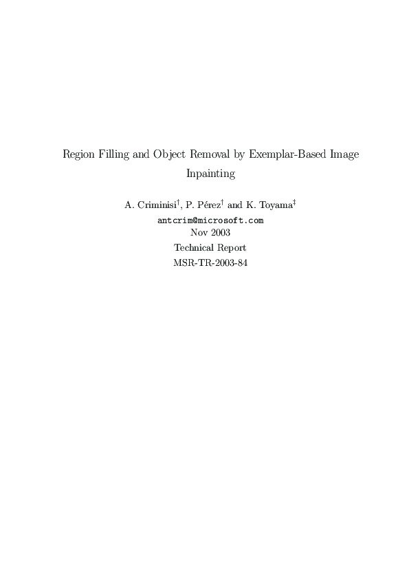 First page of “Region Filling and Object Removal by Exemplar-Based Image Inpainting”