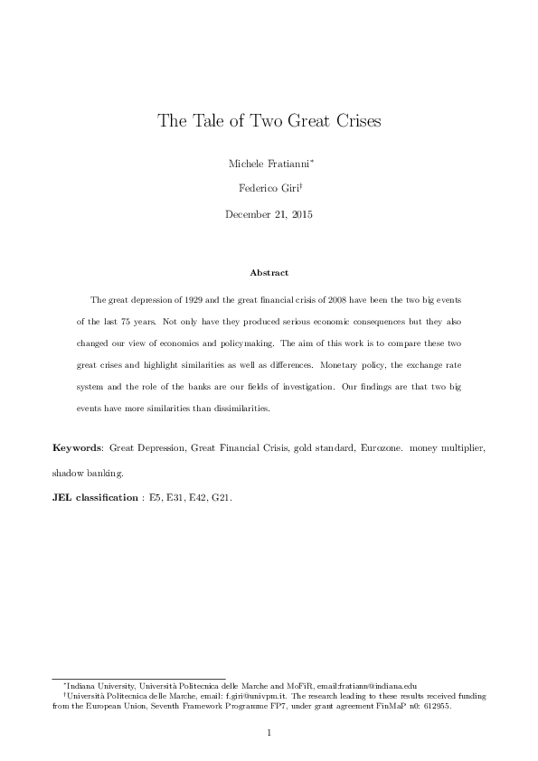 First page of “The tale of two great crises”