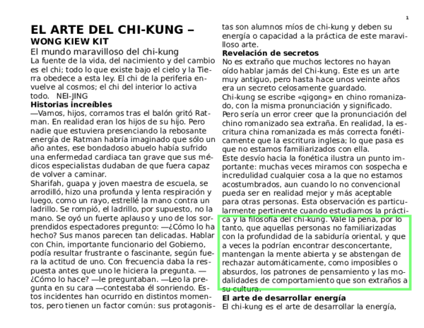 First page of “EL ARTE DEL CHI-KUNG”