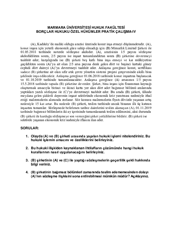 First page of “Borçlar Hukuku Özel Hükümler Çözümlü Pratik Çalışma-IV”