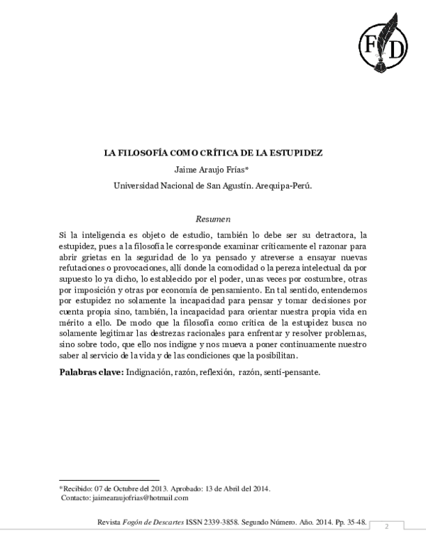 First page of “La Filosofía Como Crítica De La Estupidez”