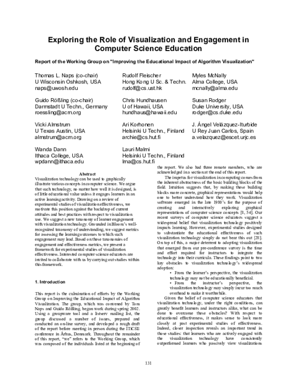 First page of “Exploring the role of visualization and engagement in computer science education”