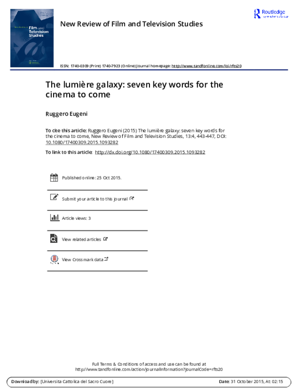 First page of “The lumière galaxy: seven key words for the cinema to come”