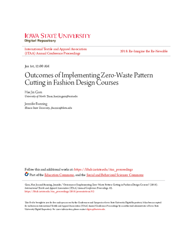 First page of “Outcomes of Implementing Zero-Waste Pattern Cutting in Fashion Design Courses”