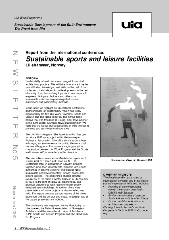 First page of “.Sustainable Sports asnd leisure Facilities.UIA no.5 Nov”