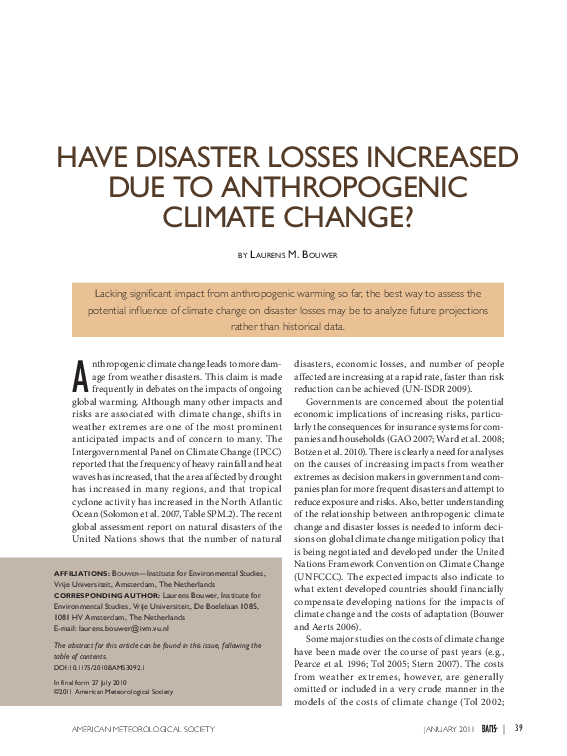 First page of “Have disaster losses increased due to anthropogenic climate change?”