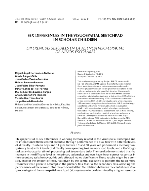 First page of “Sex differences in the visuospatial sketchpad in scholar children”