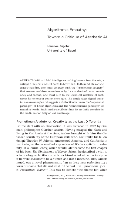 First page of “Algorithmic Empathy: Toward a Critique of Aesthetic AI”