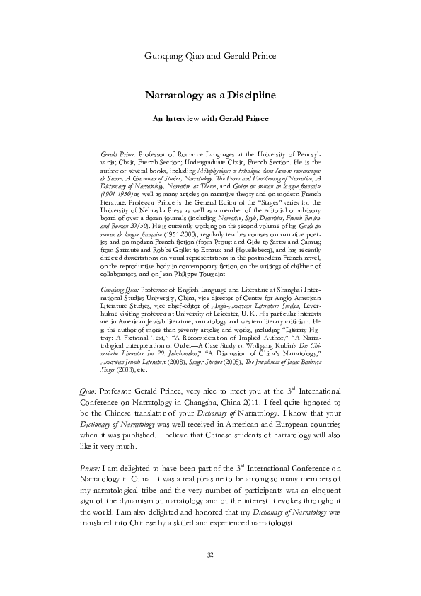 First page of “Narratology as a Discipline An Interview with Gerald Prince”