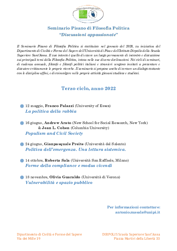 First page of “Seminario Pisano di Filosofia Politica 2022”