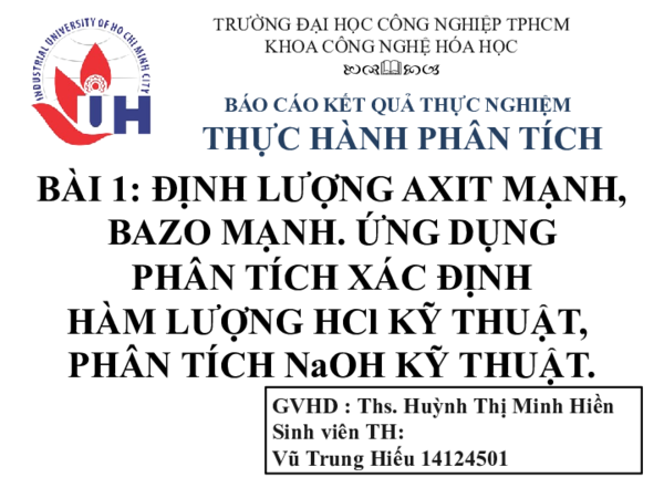 First page of “Báo cáo thực hành hóa phân tích”