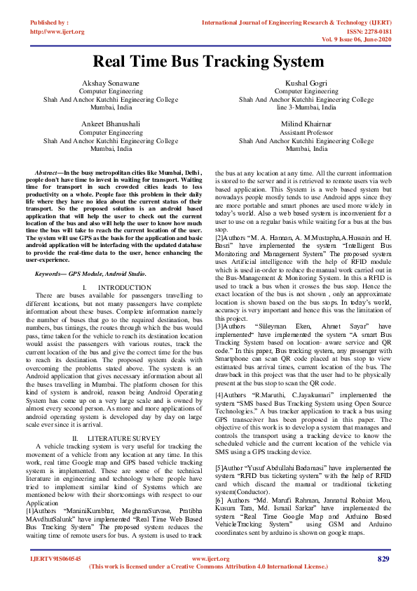 First page of “Real Time Bus Tracking System”