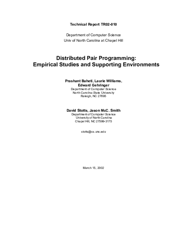 First page of “Distributed pair programming: empirical studies and supporting environments”