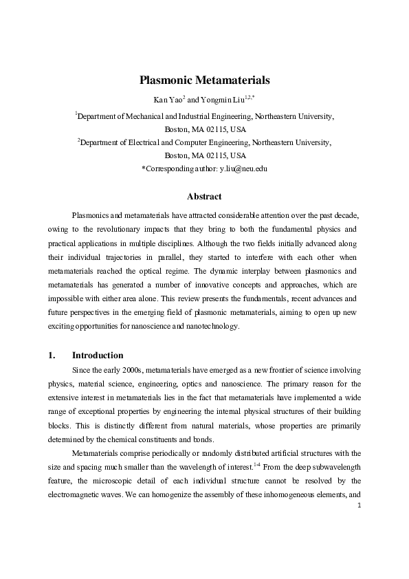 First page of “Plasmonic metamaterials”