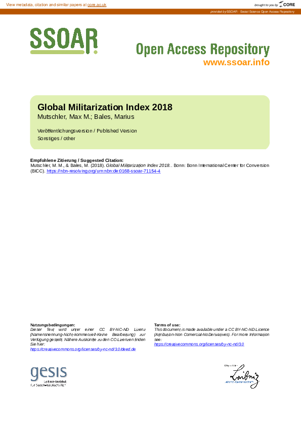 First page of “Global Militarization Index 2018”