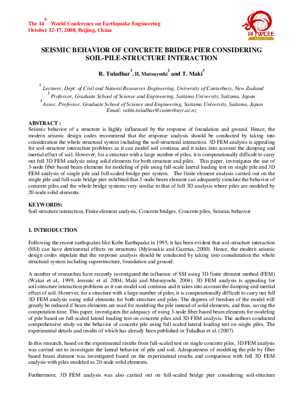 First page of “Seismic Behavior of Concrete Bridge Pier Considering Soil-Pile-Structure Interaction”